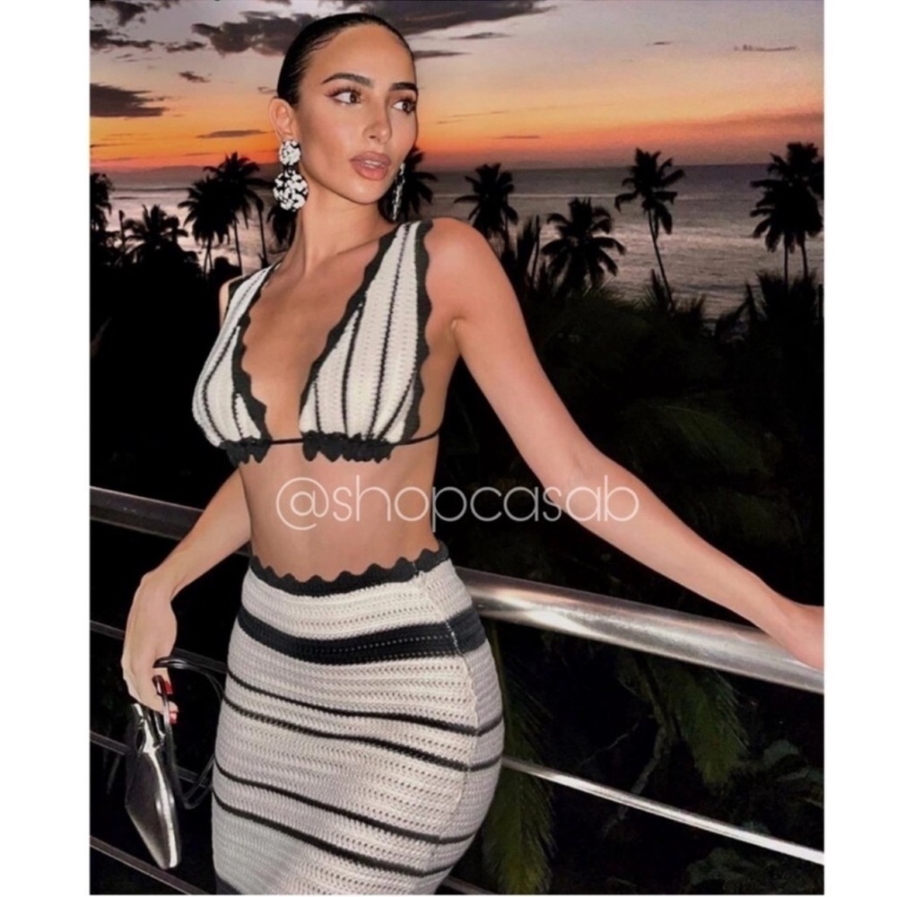NEW to CASA B🐚| Mirabella Halter Triangle Top & Midi Skirt Striped Knit Set - Picture 10 of 11